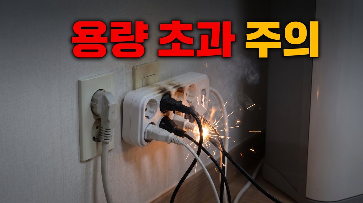 멀티탭에 여러 가전을 연결해 과열된 모습