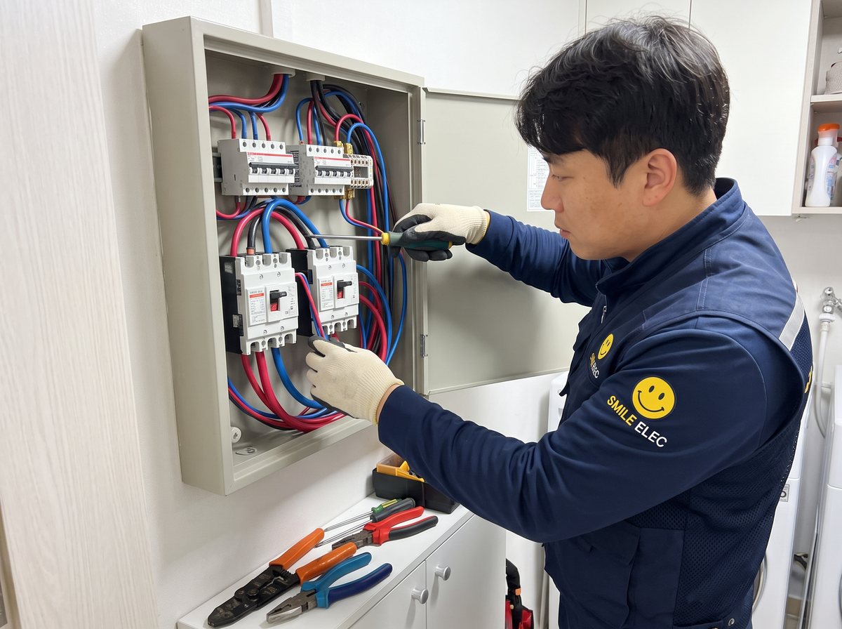 분전반에 에어컨 전용 회로를 증설하는 작업