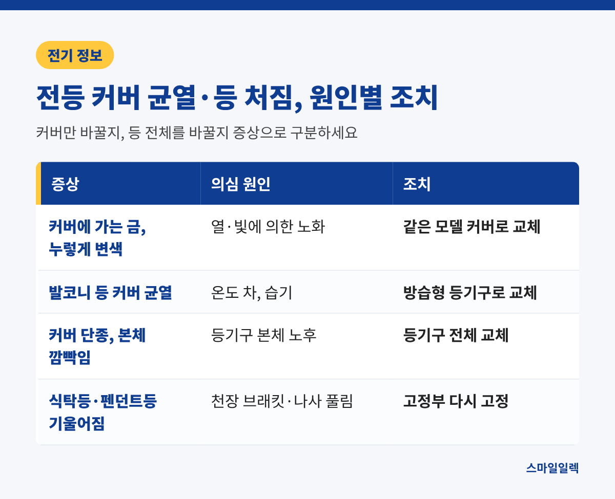 설명용 그림: 전등 커버 깨짐·식탁등 처짐, 커버만 바꿔도 될까?